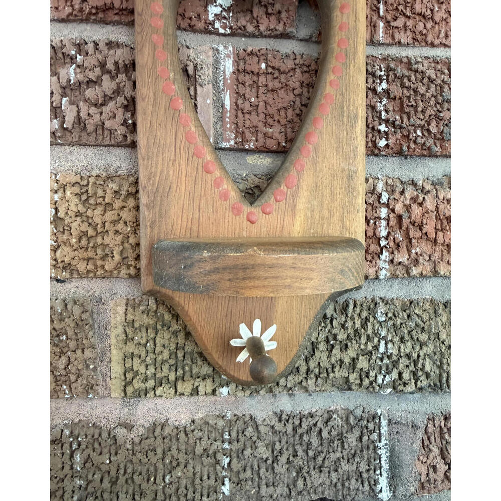 Vintage Wooden Heart Cut Out Wall Hanging Shelf with Peg Hand Painted Accents - Picture 4 of 5